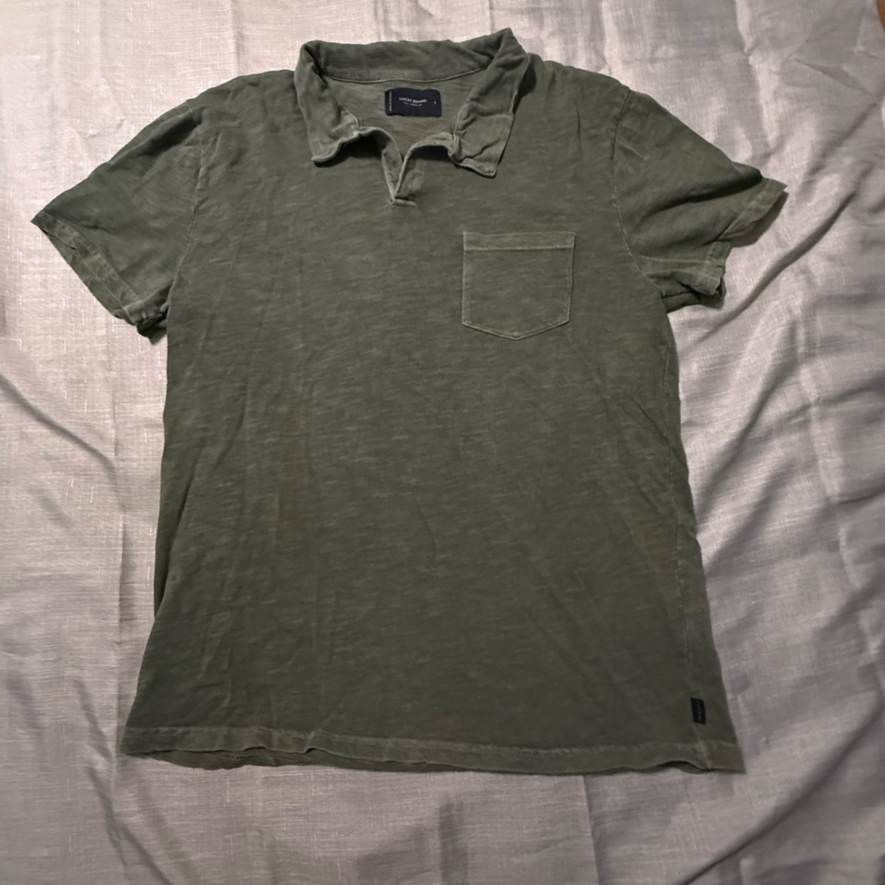 Mens Lucky Brand Olive Green Polo Short Sleeve Size Large 103